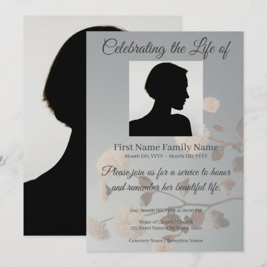 Invitation de mémorial de fleur de minuit (Devant / Derrière)