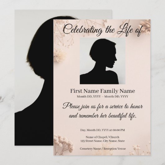 Invitation de mémorial de fleur sauvage (Devant / Derrière)