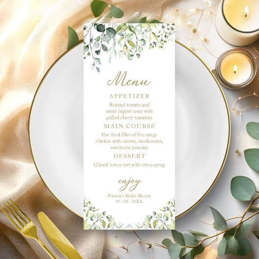 Invitation de menu de Baby Shower avec eucalyptus