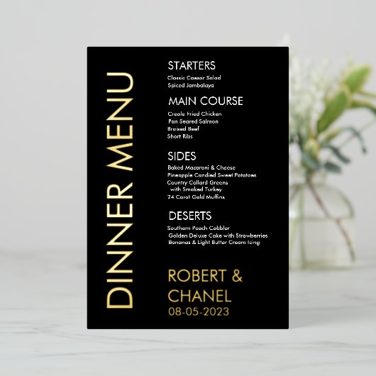 Invitation de menu de dîner en feuille (Debout devant)