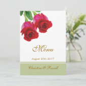 Invitation de menu de mariage à deux roses rouges (Debout devant)
