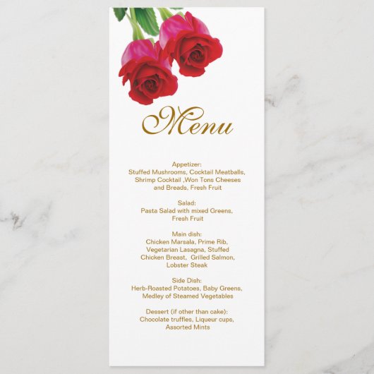 Invitation de menu de mariage Deux roses rouges (Devant)