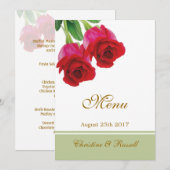 Invitation de menu de mariage Deux roses rouges (Devant / Derrière)