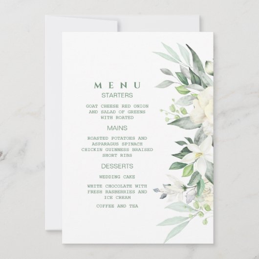 Invitation de menu floral blanc de verdure moderne (Devant)