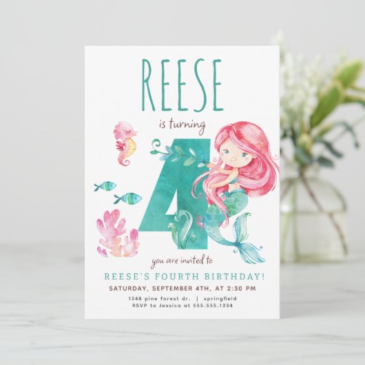 Invitation de Mermaid 4e anniversaire (Debout devant)