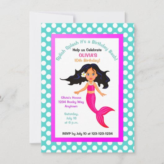 Invitation de Mermaid et de Polka Dot Party (Devant)