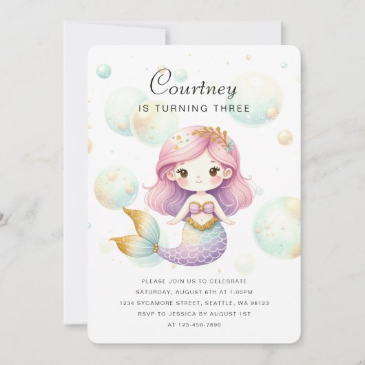 Invitation de mignonne sirène (Devant)