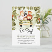 Invitation De mignons animaux safari dans la jungle conduisan (Debout devant)