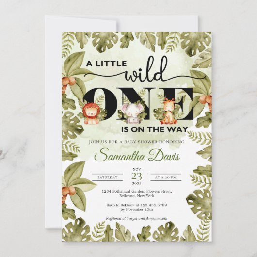 Invitation De mignons animaux safaris dans la jungle conduisa (Devant)