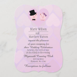 Invitation De mignons cochons roses en Mariage d'amour