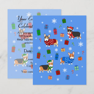 Invitation De mignons corgis de Noël en chapeaux et écharpes