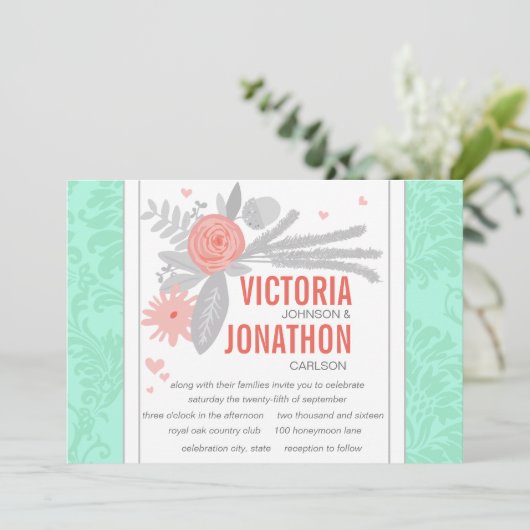 Invitation de Mint Mariage damassé moderne (Debout devant)