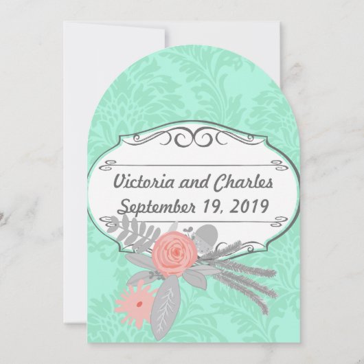 Invitation de Mint Mariage damassé moderne (Dos)