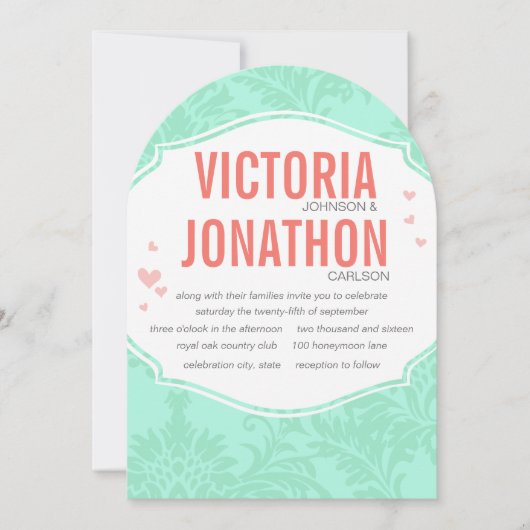 Invitation de Mint Mariage damassé moderne (Devant)