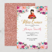 Invitation de Mis Quince Pink Gold Floral (Devant / Derrière)