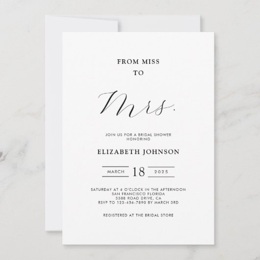 Invitation De Mlle à Mme Fête des mariées minimale (Devant)