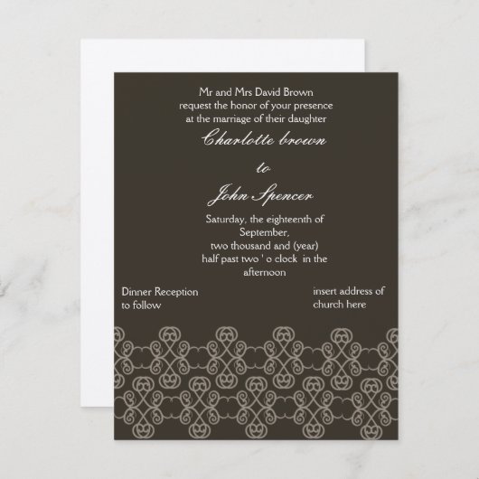Invitation de Mocha mariage damassé (Devant / Derrière)