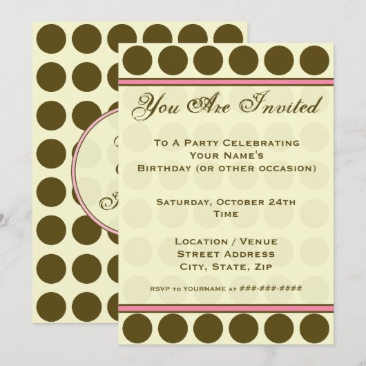 Invitation de mode à pois marron (Devant / Derrière)