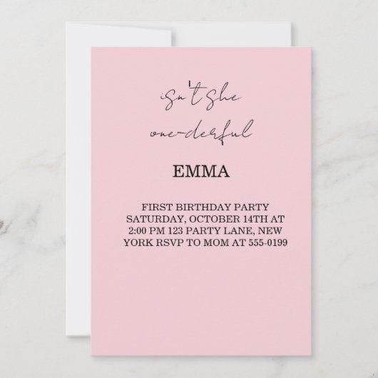 Invitation de modèle de 1er anniversaire de fille (Devant)