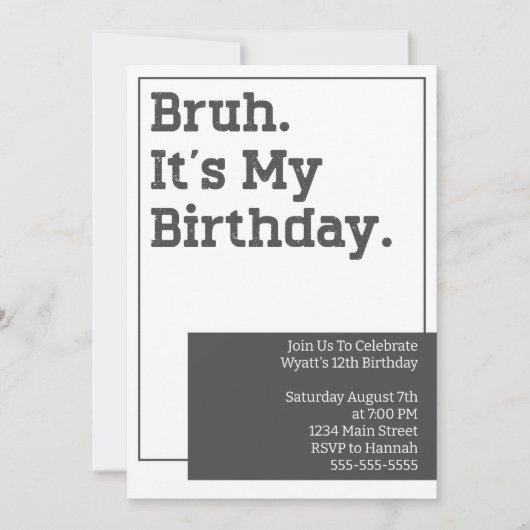 Invitation de modèle de fête d'anniversaire Bruh  (Devant)