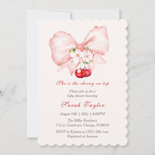 Invitation de modèle de fête prénatale Bébé Cerise (Devant)