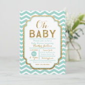 Invitation De Monnaie Et Baby shower D'Or Chevron (Debout devant)