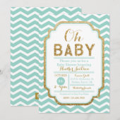Invitation De Monnaie Et Baby shower D'Or Chevron (Devant / Derrière)
