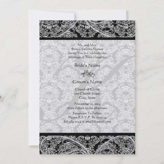 Invitation de Monogram Black Mariage damassé (Devant)