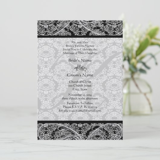 Invitation de Monogram Black Mariage damassé (Debout devant)