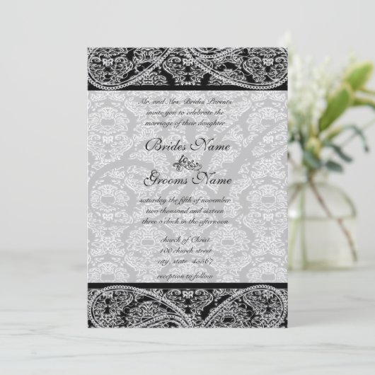 Invitation de Monogram Black Mariage damassé (Debout devant)