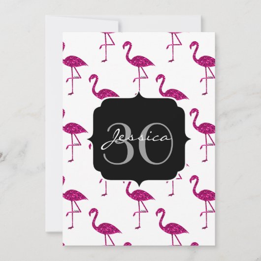Invitation de monogramme à motif flamant rose bril (Devant)
