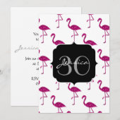 Invitation de monogramme à motif flamant rose bril (Devant / Derrière)