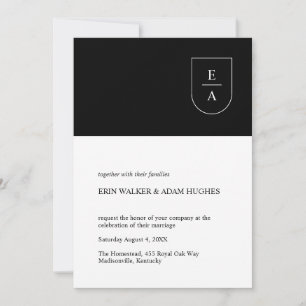 Invitation de monogramme d'arc minimal noir et bla