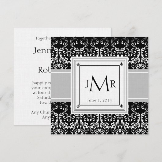 Invitation de Monogramme Mariage damassé (Devant / Derrière)