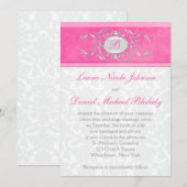 Invitation de monogramme rose, blanc et gris Damas (Devant / Derrière)
