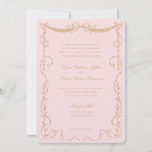 Invitation de monogramme vintage français rose (Devant)