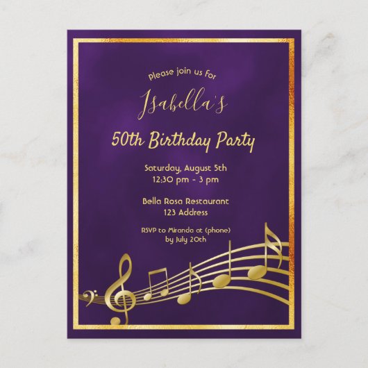 Invitation de musique dorée violette (Devant)