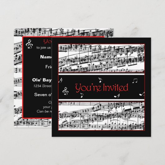 Invitation de musique - Utilisations facultatives (Devant / Derrière)