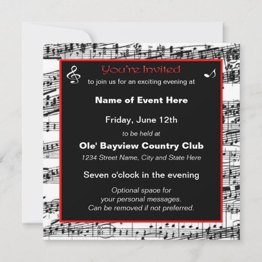 Invitation de musique - Utilisations facultatives (Dos)