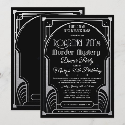 Invitation de mystère de meurtre des années 20 rug (Devant / Derrière)