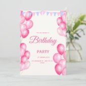 Invitation de naissance à l'aquarelle rose (Debout devant)