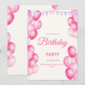 Invitation de naissance à l'aquarelle rose (Devant / Derrière)
