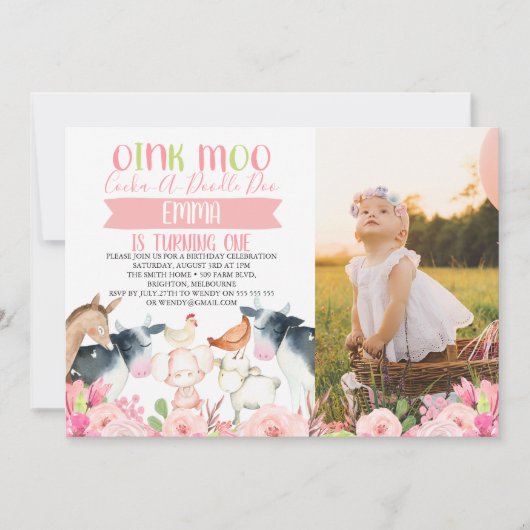 Invitation de naissance avec photo de ferme fleuri (Devant)