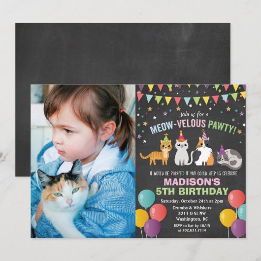 INVITATION DE NAISSANCE - Chat Chaton Anniversaire (Devant / Derrière)