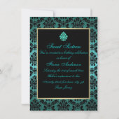 Invitation de naissance élégante damassée sarcelle (Dos)