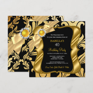 Invitation de naissance Elite Perle Or Noir Damass