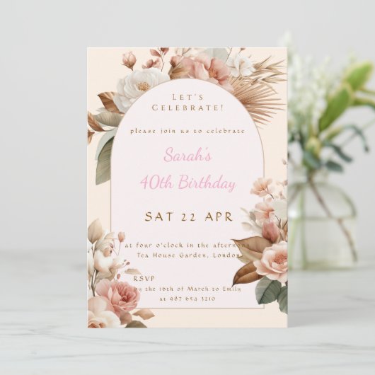 Invitation de naissance florale boho élégante (Debout devant)