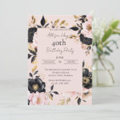 Invitation de naissance florale noire et rose pers (Debout devant)
