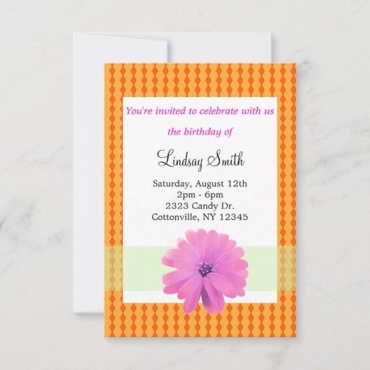 Invitation de naissance florale rose et orange (Devant)