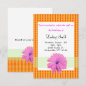 Invitation de naissance florale rose et orange (Devant / Derrière)